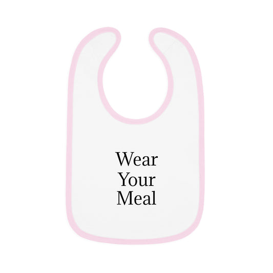 Baby Bib with Red Starburst — Contrast Trim Jersey Feeding Bib