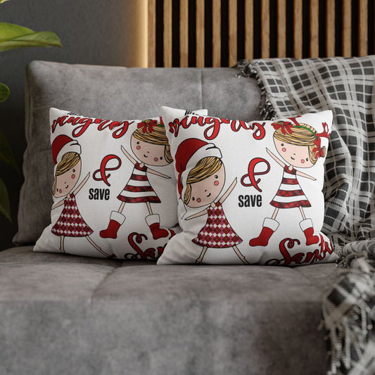 Christmas Girls Pillow Cover – 'Be Naughty & Save Santa' Holiday Throw Pillowcase