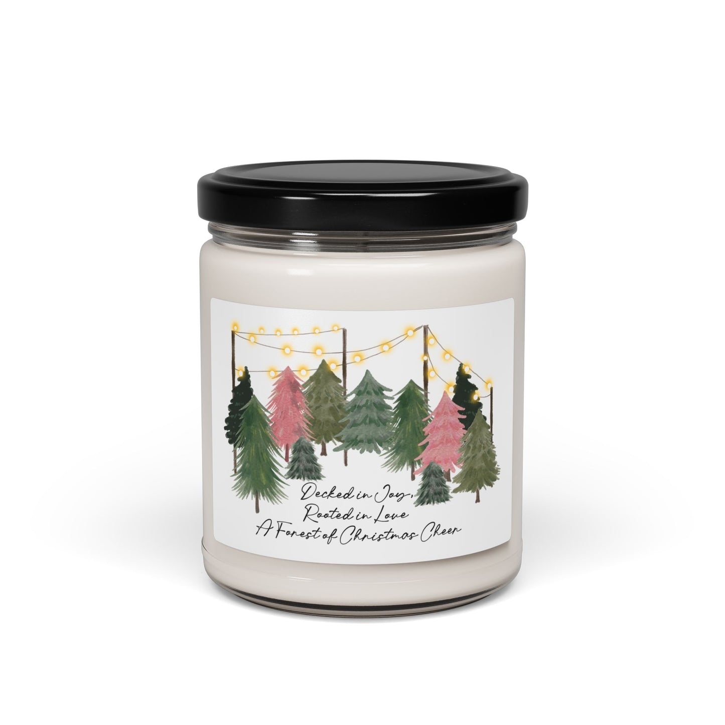 Christmas Forest Soy Candle — 9oz Scented Jar (Holiday Trees & String Lights)