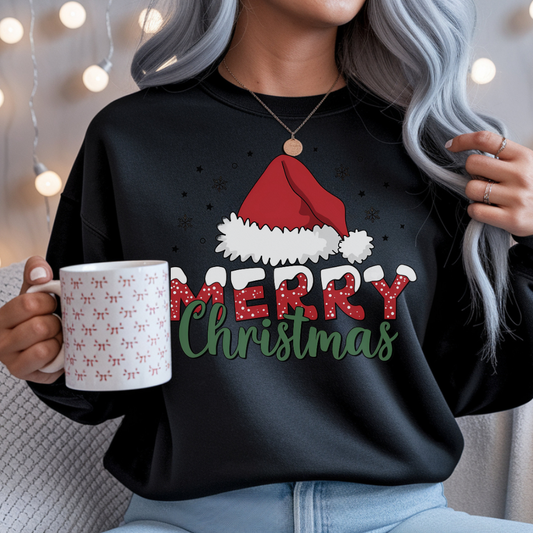 Christmas Crewneck Sweatshirt - Festive Santa Hat Holiday