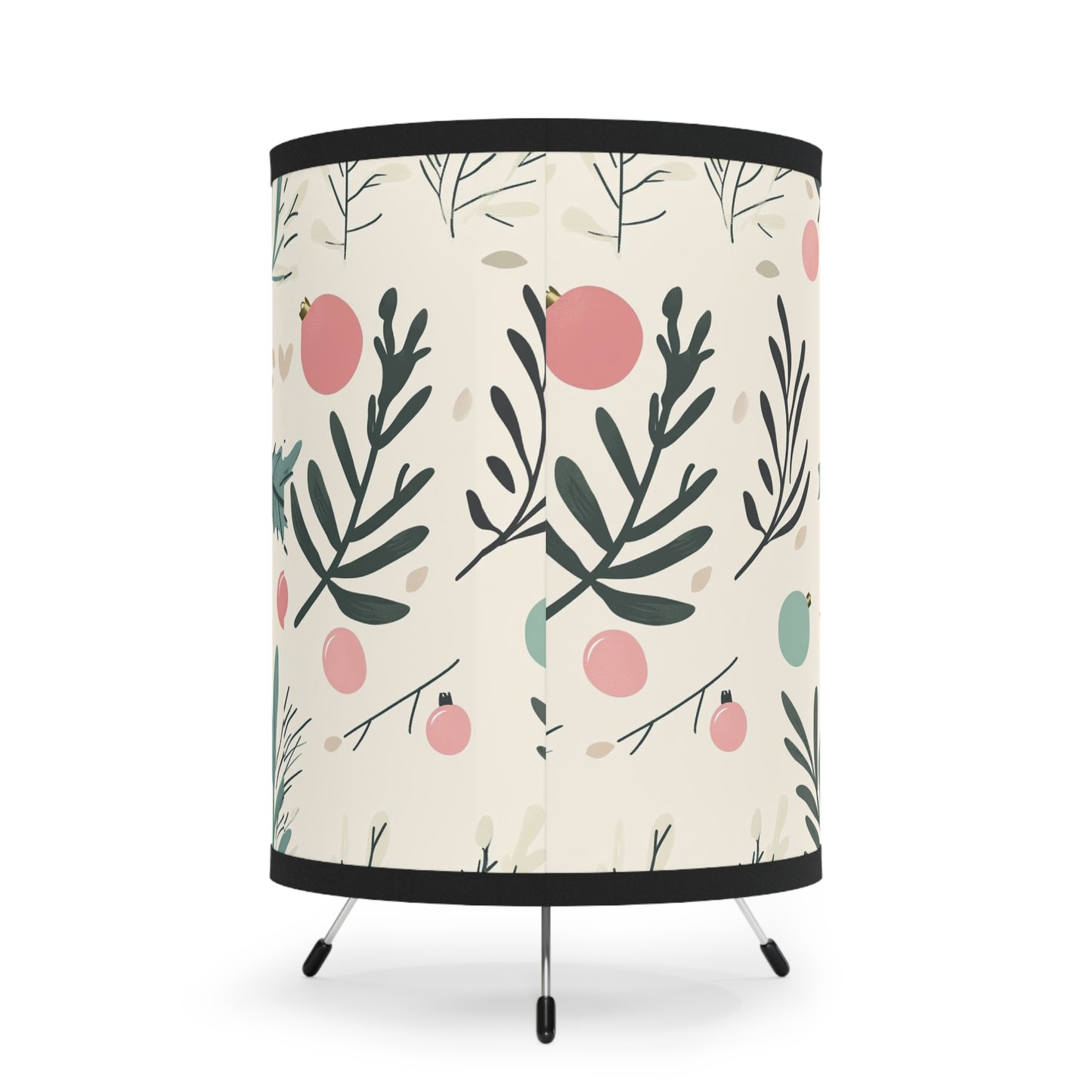 Botanical Holiday Tripod Lamp — Printed Leaf & Ornament Drum Shade