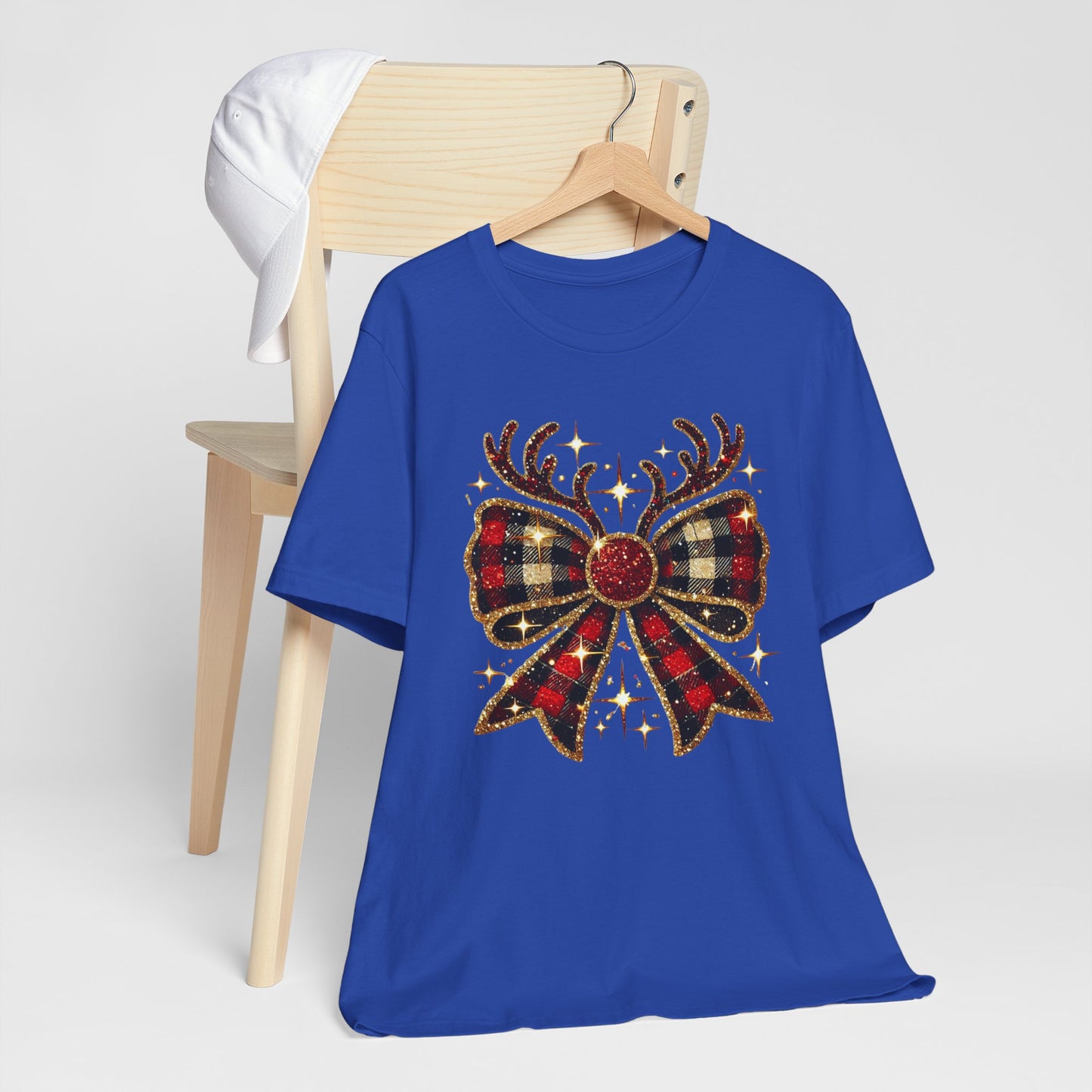 Christmas Plaid Reindeer Bow T-Shirt