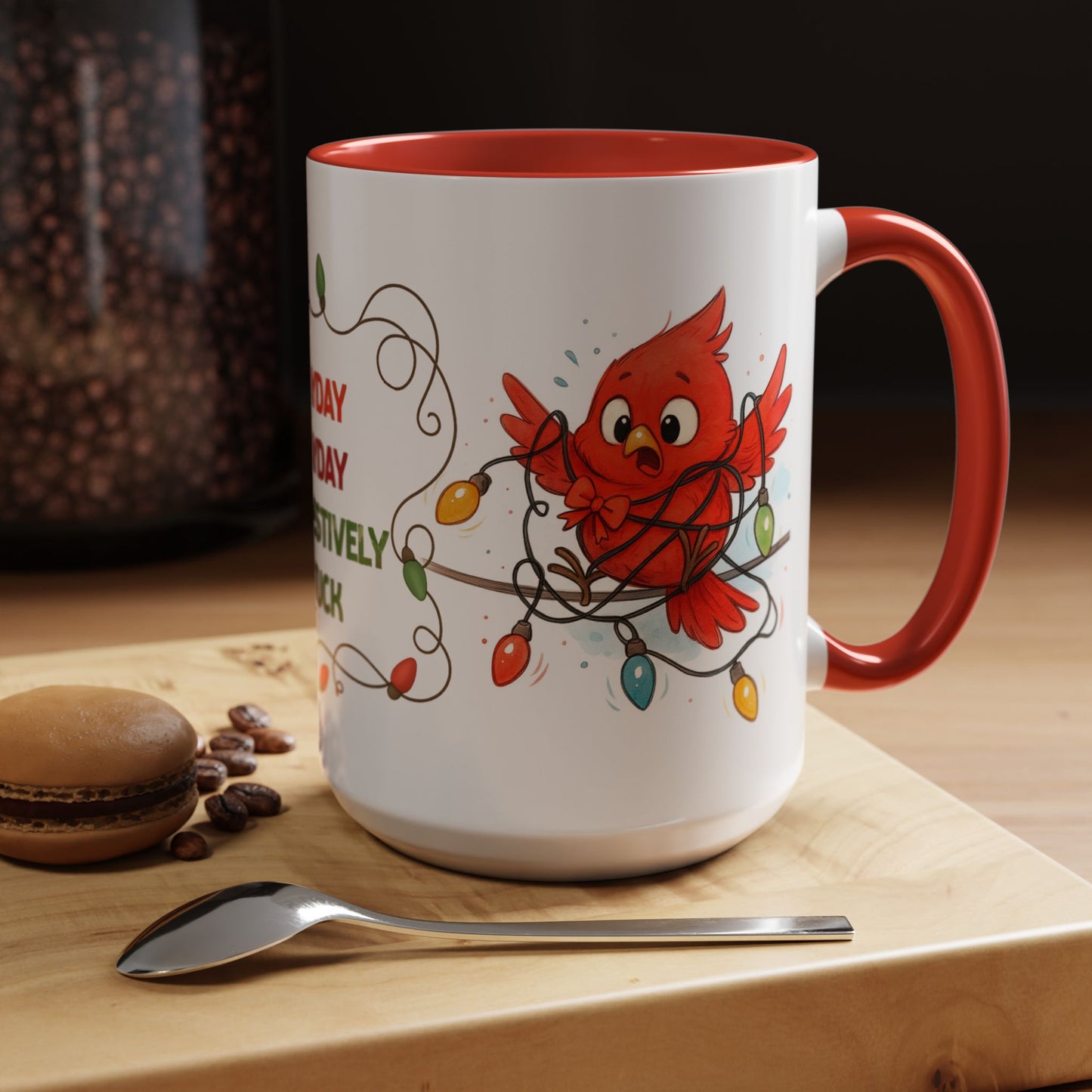 Holiday Coffee Mug - Cardinal and Christmas Lights