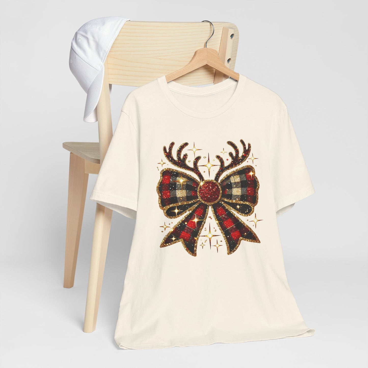 Christmas Plaid Reindeer Bow T-Shirt