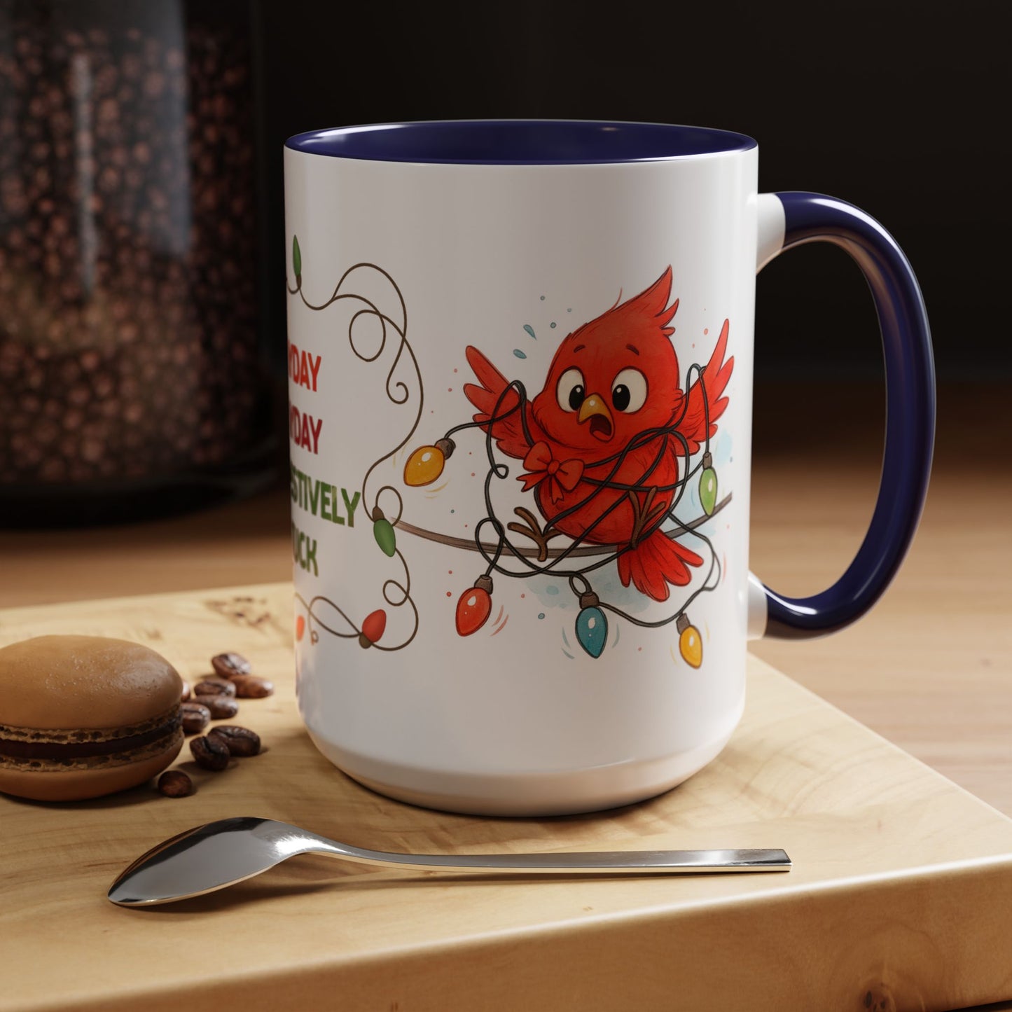 Holiday Coffee Mug - Cardinal and Christmas Lights