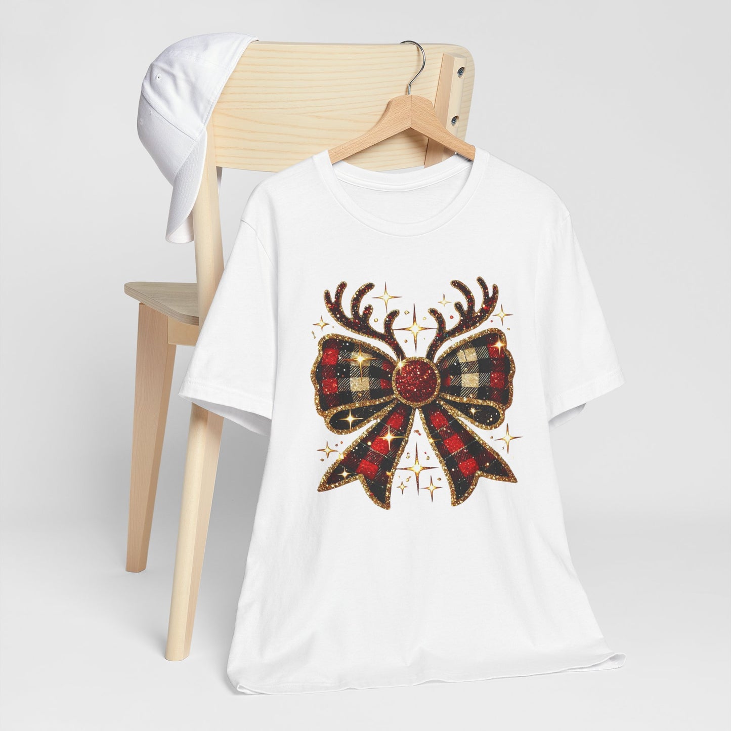 Christmas Plaid Reindeer Bow T-Shirt