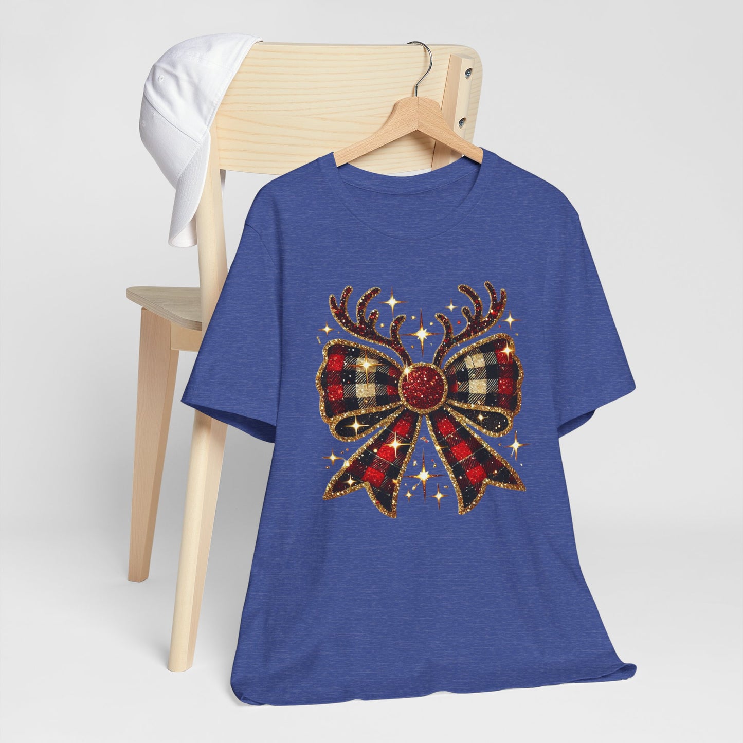Christmas Plaid Reindeer Bow T-Shirt