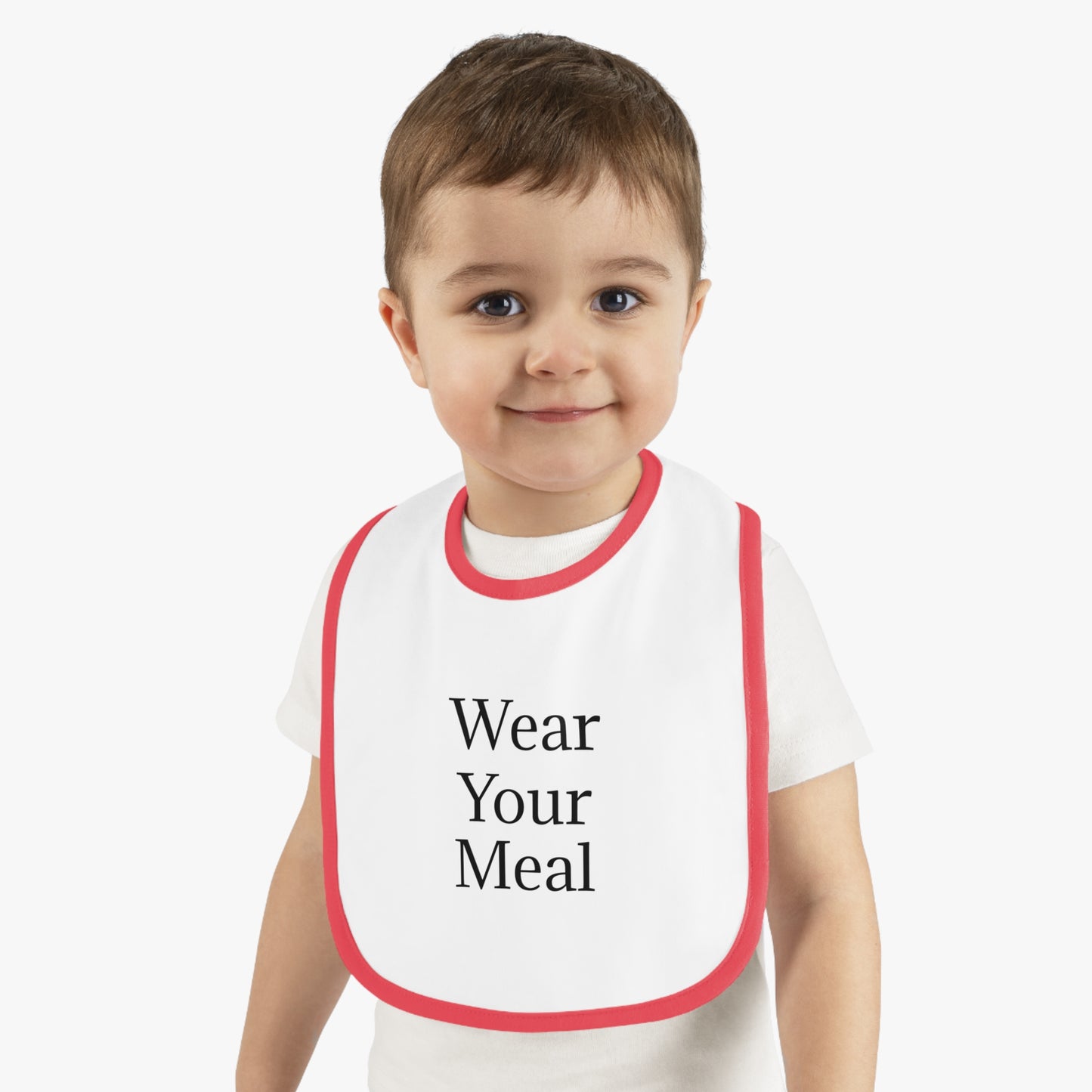 Baby Bib with Red Starburst — Contrast Trim Jersey Feeding Bib