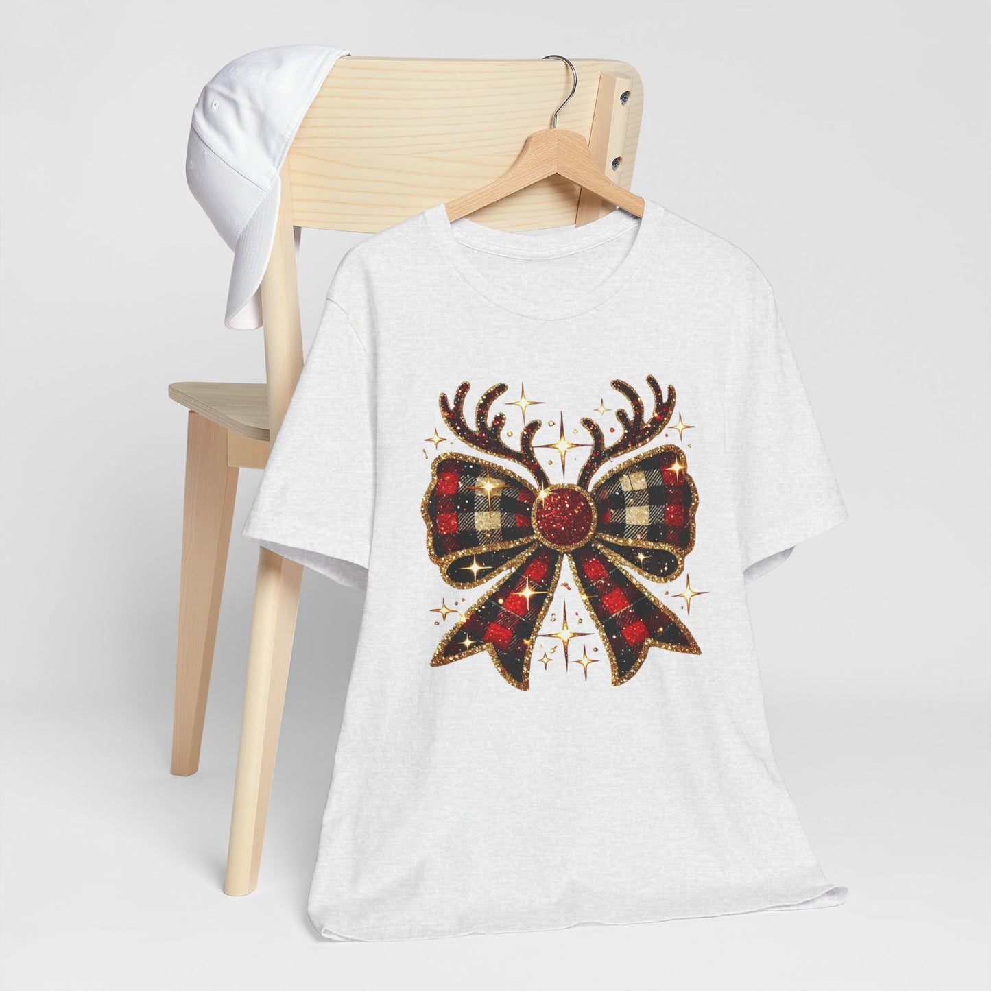 Christmas Plaid Reindeer Bow T-Shirt