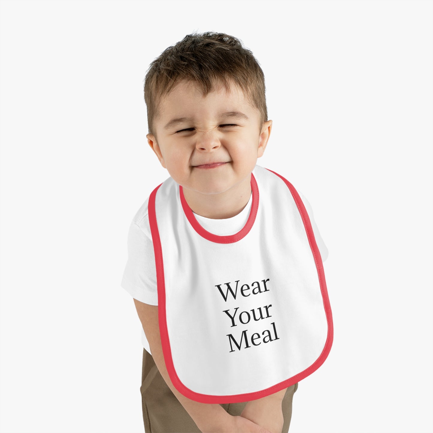 Baby Bib with Red Starburst — Contrast Trim Jersey Feeding Bib