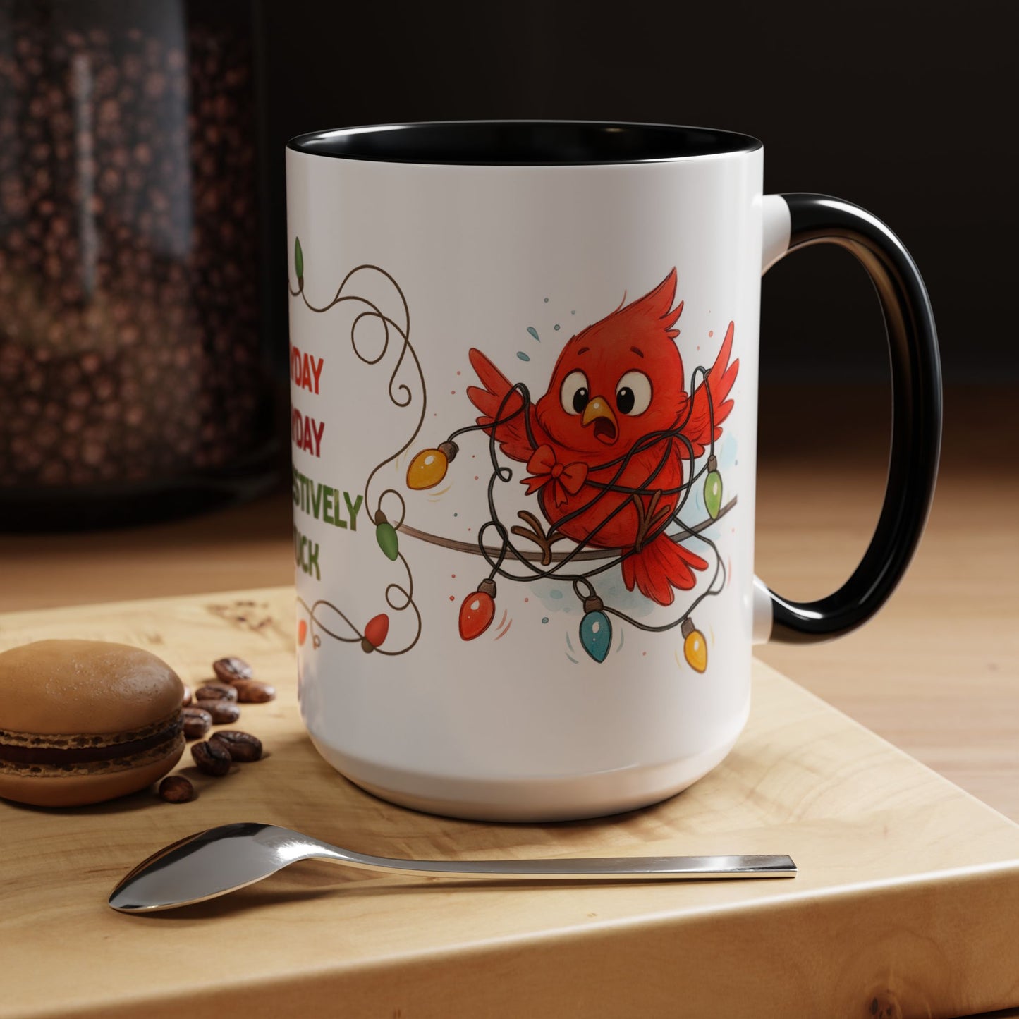 Holiday Coffee Mug - Cardinal and Christmas Lights