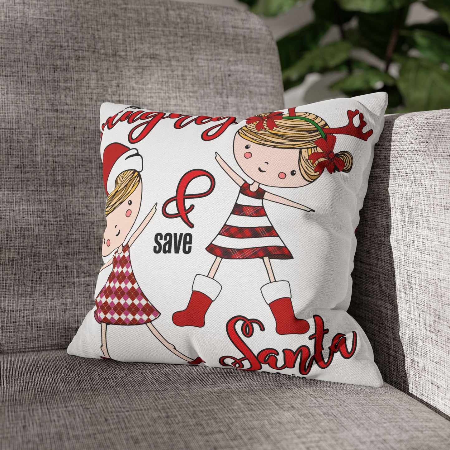 Christmas Girls Pillow Cover – 'Be Naughty & Save Santa' Holiday Throw Pillowcase