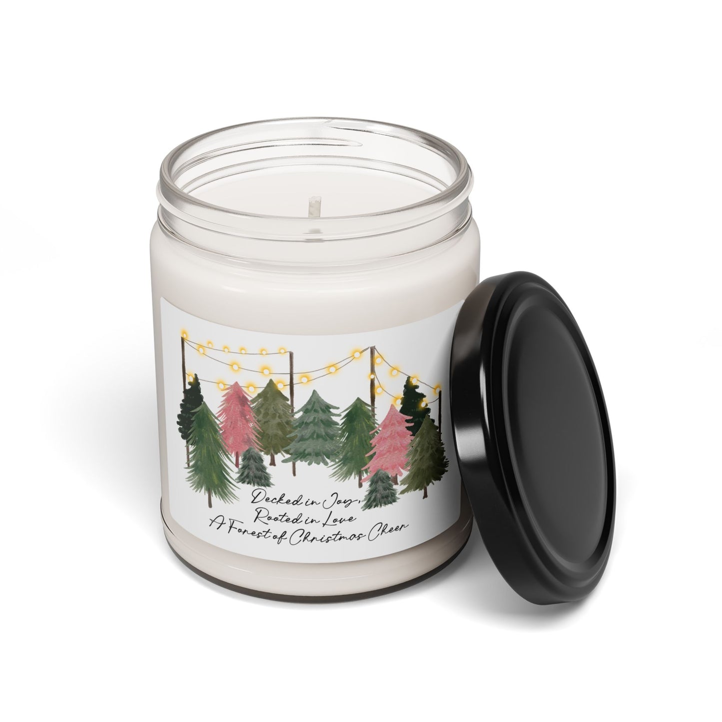 Christmas Forest Soy Candle — 9oz Scented Jar (Holiday Trees & String Lights)