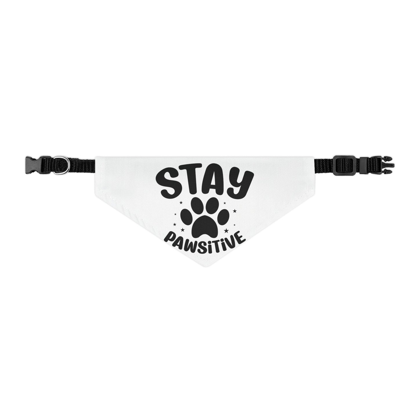 Stay Pawsitive Pet Bandana Collar — White Dog Bandana with Paw Print