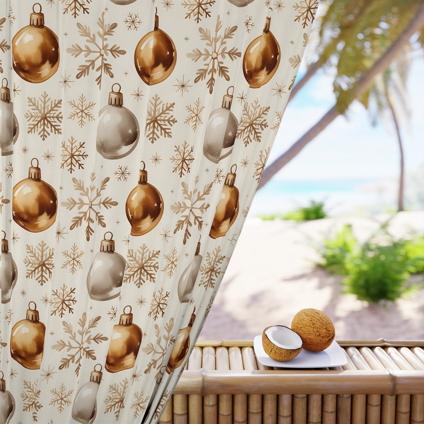 Holiday Curtain Panel — Gold & Silver Christmas Ornament Pattern