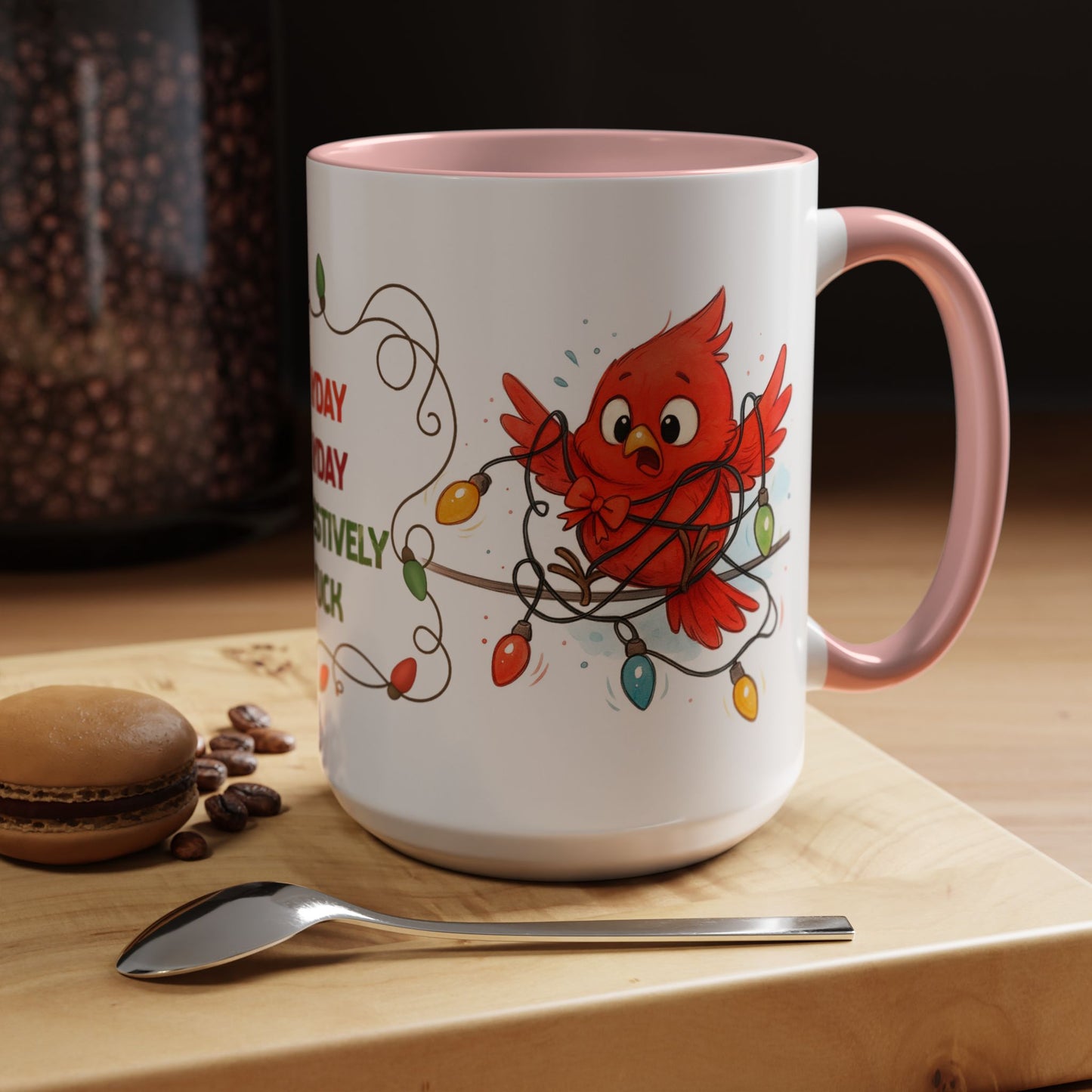Holiday Coffee Mug - Cardinal and Christmas Lights