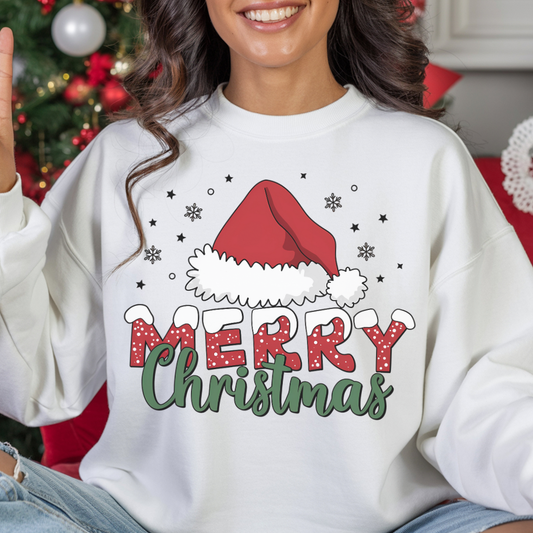 Christmas Crewneck Sweatshirt - Festive Santa Hat Holiday