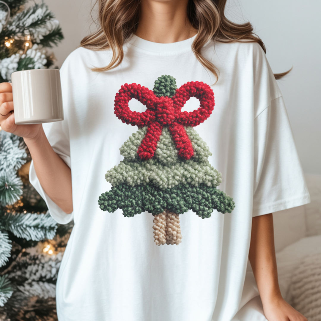 Christmas Tree Knit Tee - Tee with Red Bow